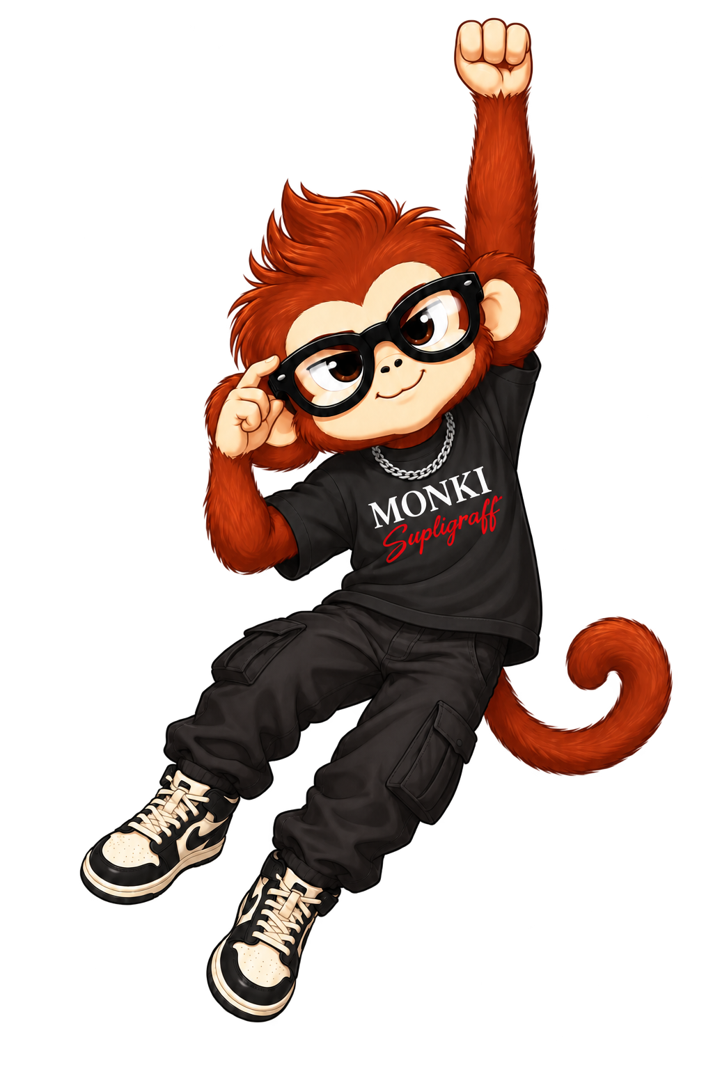 Monito de Monki con gafas y el puño levantado